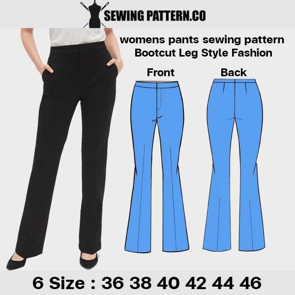Womens Pants Bootcut Sewing Pattern Pdf Size 8-18 US36-46 - Etsy