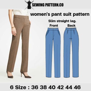 Women's Pant Suit Sewing Patterns Pdf Size 8-18 US,36-46 EU 