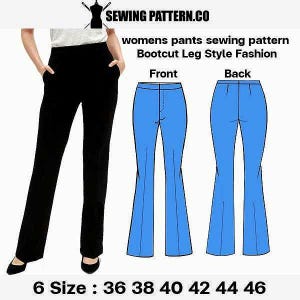 Patron de couture bootcut pour pantalons femme pdf Taille (8-18 US,36-46 EU)