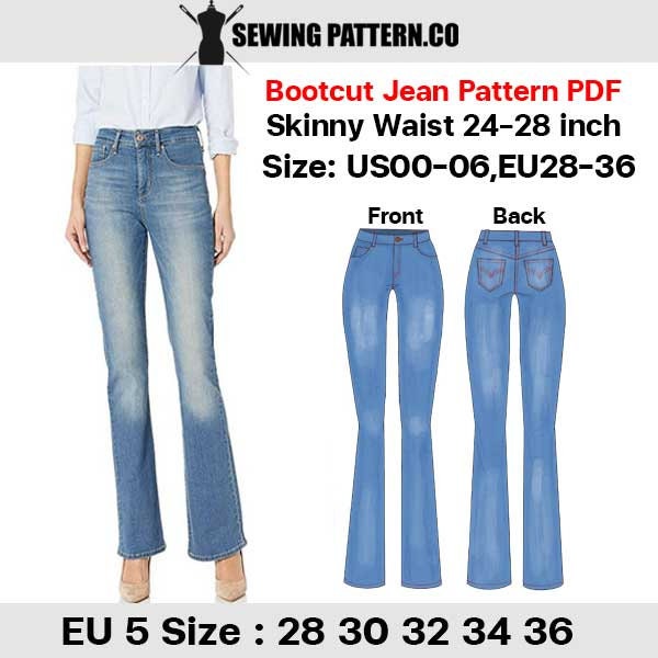 Bootcut for Women Sewing Pattern PDF Waist 24-28 Inch - Etsy