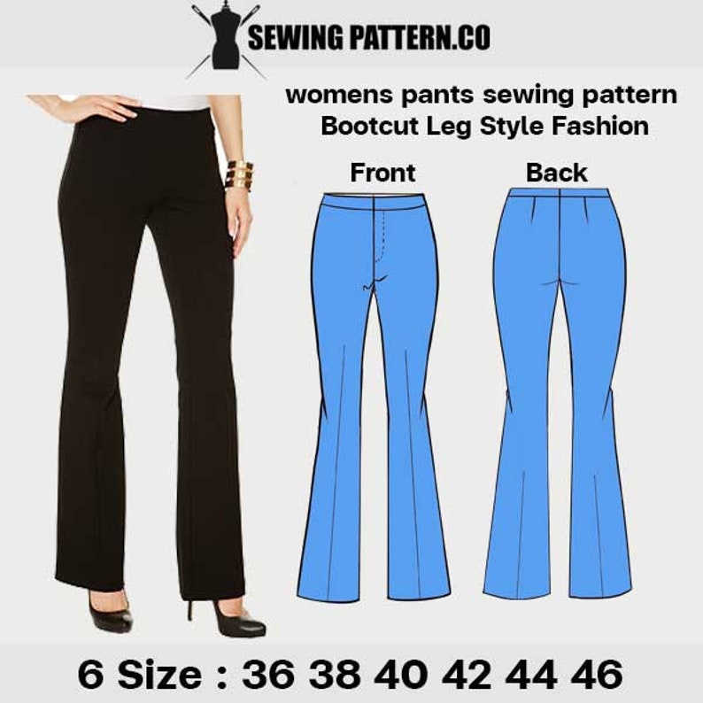 Womens Pants Bootcut Sewing Pattern Pdf Size 818 US3646 Etsy