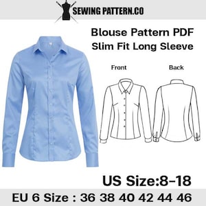 Women’s Slim fit Shirt Sewing pattern Size (Size 36-46 EU 8-18 US)