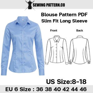 Women’s Slim fit Shirt Sewing pattern Size (Size 36-46 EU 8-18 US)