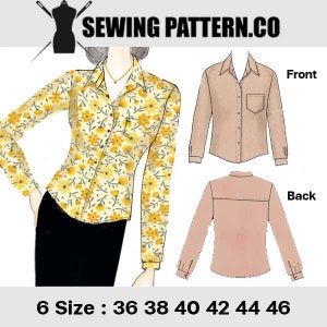 Women’s Shirt Sewing Patterns - Normal fit button-front shirt with long sleeves.