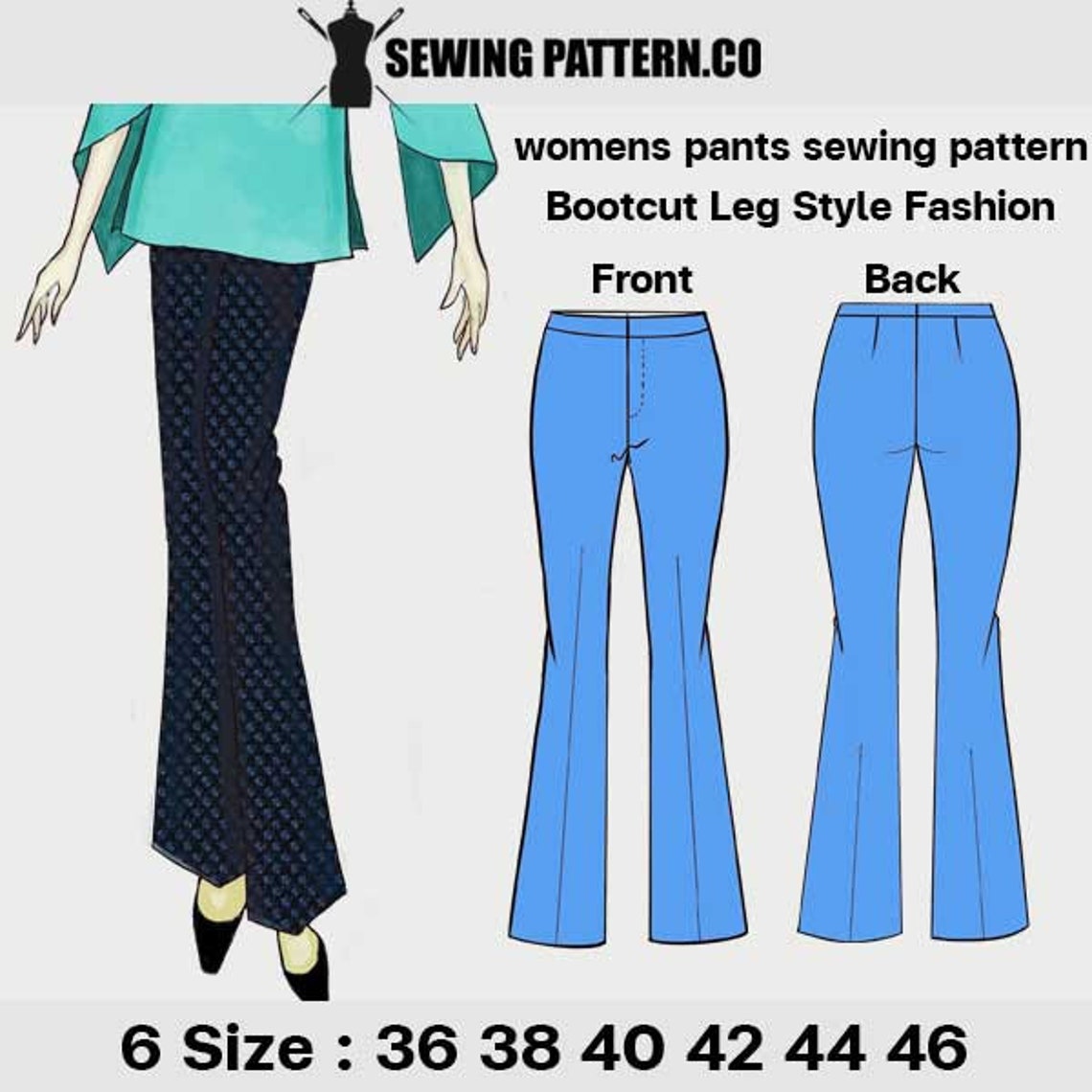 Womens Pants Bootcut Sewing Pattern Pdf Size 818 US3646 Etsy