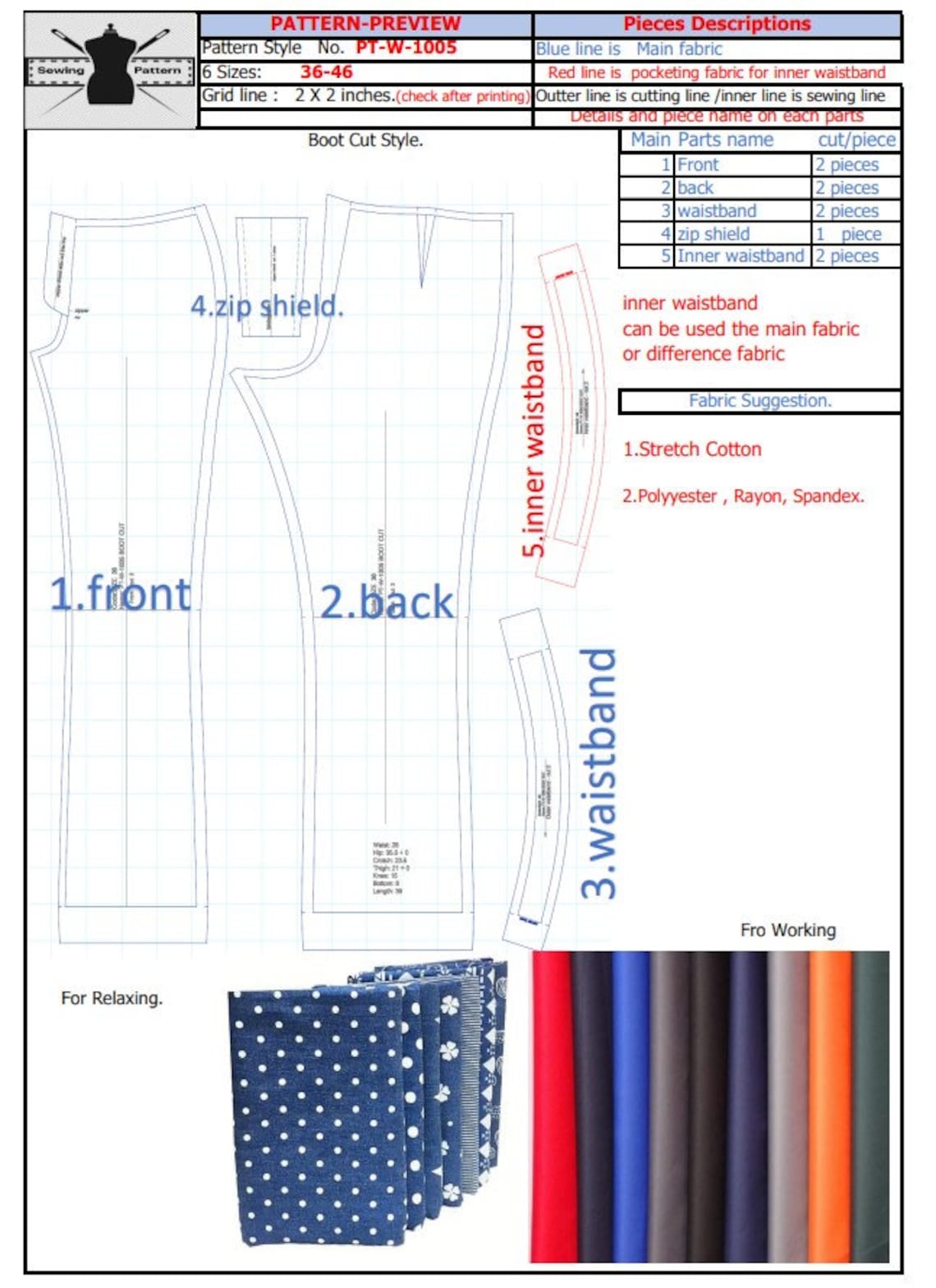 Womens Pants Bootcut Sewing Pattern Pdf Size 818 US3646 Etsy