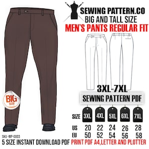 Big and Tall men's suit pants regular fit. ( size 3XL - 7XL  waist from 42  -  50 inches)