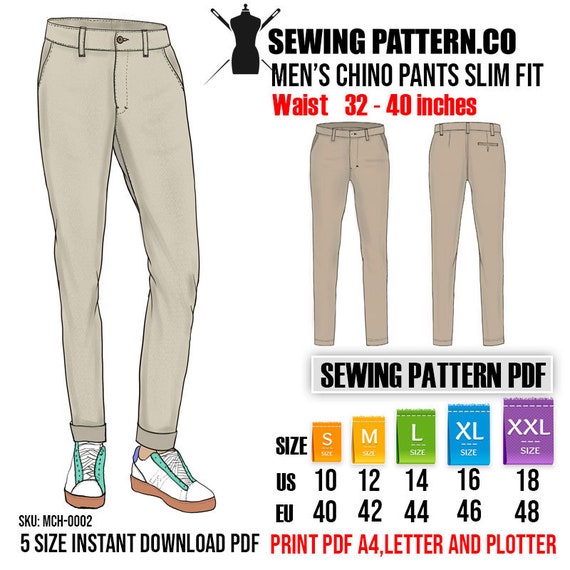 Men's Slim Fit Chino Pants. S 2XL and Waist From 32 40 Inches - Etsy