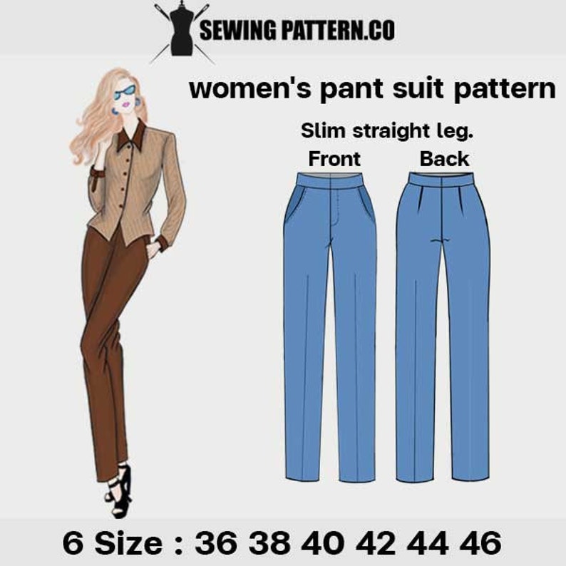 Women's Pant Suit Sewing Patterns Pdf Size 818 US3646 Etsy