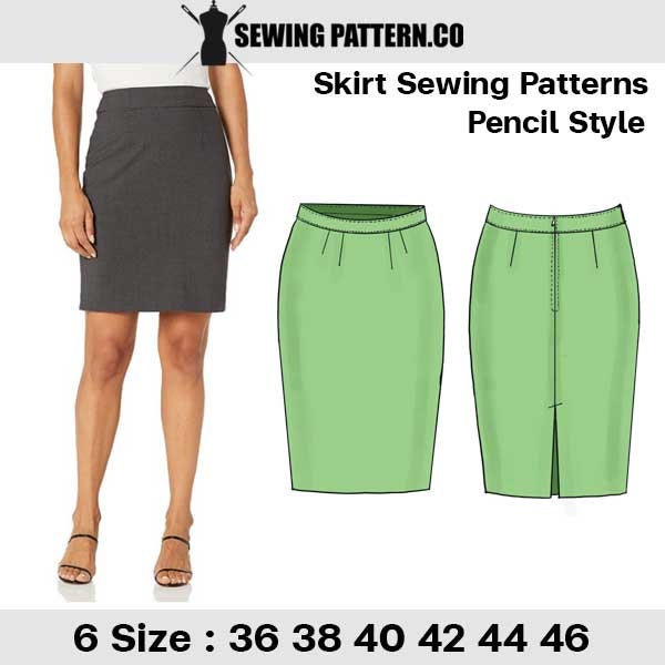 Women’s Skirt Sewing Patterns - Kick Pleat slim pencil style (8-18 US,36-46 EU)