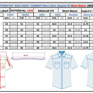 Big and Tall Cowboy Shirt Sewing Pattern PDF size US44-52,EU54-62 CHEST ...