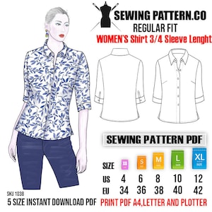 Women's Shirt with 3 quarter sleeve length sewing pattern (PDF)