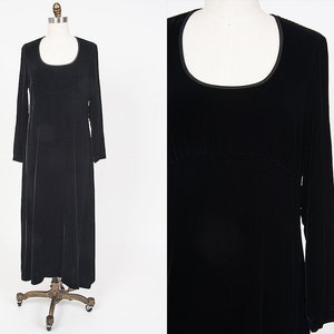 vintage 90s black scoop neck grunge goth black long sleeved velvet laura ashely dress size large
