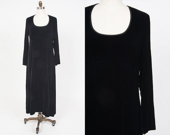 vintage 90s grunge goth black long sleeved velvet laura ashely dress size large