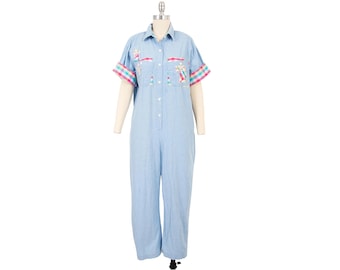 Combinaison en jean bleu clair à manches courtes vintage des années 90, taille moyenne