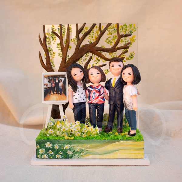 Happy time with family, Handmade Personalized Gift Custom Clay figures from your photos, Clay Miniatures, Cute Chibi, Memorial Craft Gift
