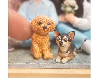 Custom Tonfigur Box Szene | Familien Portrait mit Haustieren, Geschenk zum Jahrestag