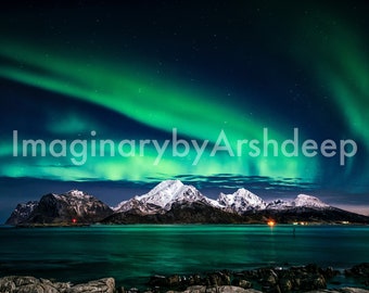 Northern lights | Mountain Landscape Scenery | Wall Art Printable | DIY Digital Download