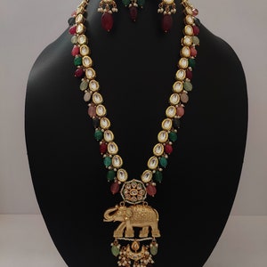 Set di collane Kundan di alta qualità // Set di ciondoli con design a forma di elefante // Set di collane con perline pendenti // Ciondoli da festa // Gioielli fatti a mano immagine 5