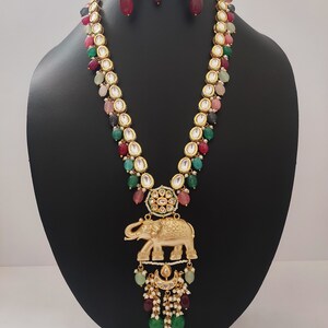 Set di collane Kundan di alta qualità // Set di ciondoli con design a forma di elefante // Set di collane con perline pendenti // Ciondoli da festa // Gioielli fatti a mano immagine 2