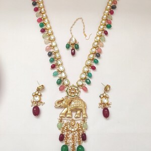 Set di collane Kundan di alta qualità // Set di ciondoli con design a forma di elefante // Set di collane con perline pendenti // Ciondoli da festa // Gioielli fatti a mano immagine 3