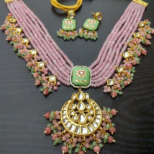 Kundan Meenakari Chand Necklace Set 