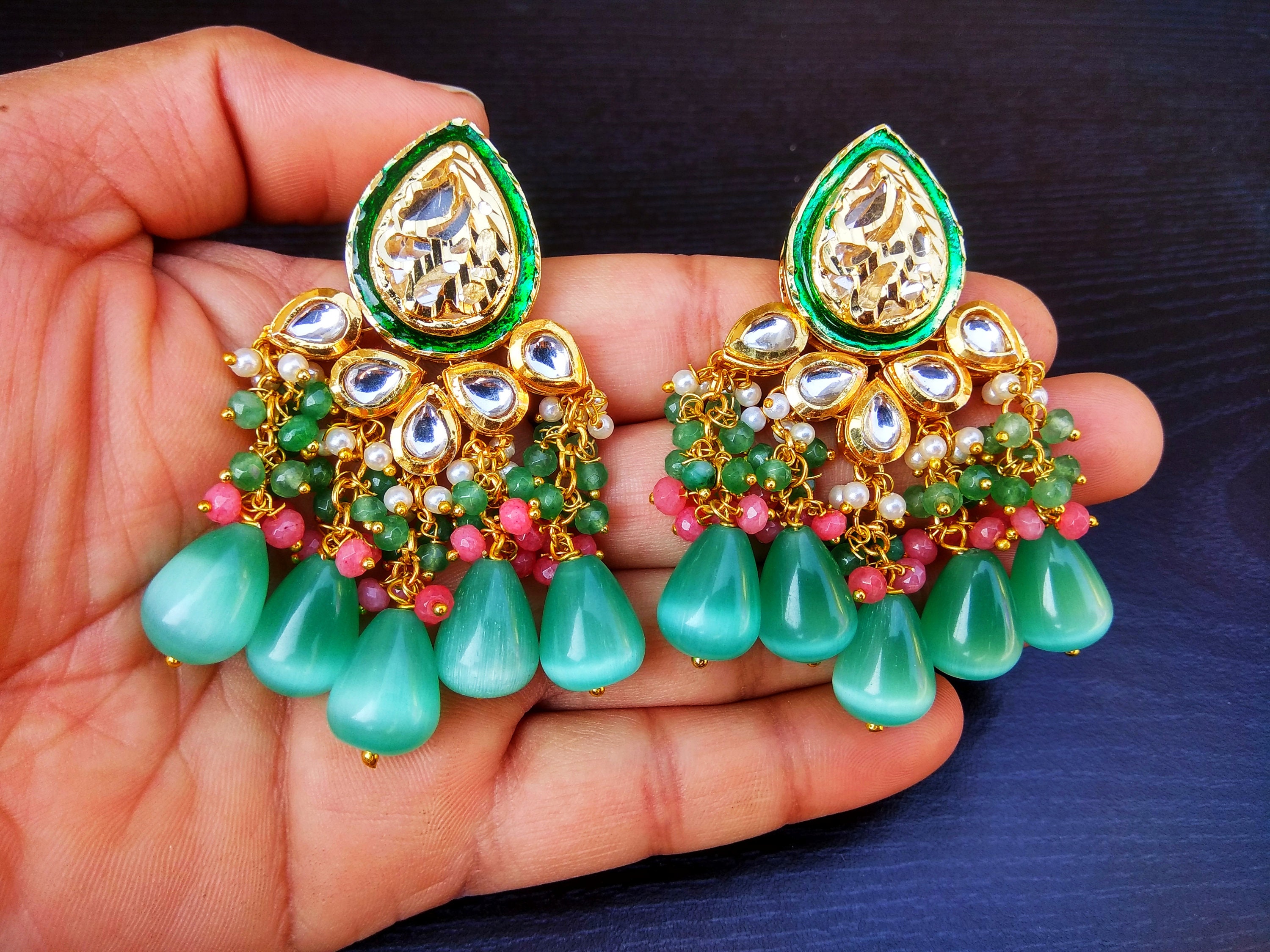 Kundan Meena set green kundan bridal set kundan bridal Etsy