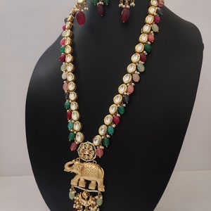 Set di collane Kundan di alta qualità // Set di ciondoli con design a forma di elefante // Set di collane con perline pendenti // Ciondoli da festa // Gioielli fatti a mano immagine 4