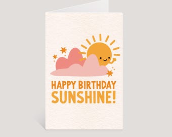 Happy Birthday Sunshine Card | Cute Cheerful Illustrated Sun Art