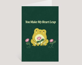 You Make My Heart Leap Greeting Card | Cute Frog Love Pun Hand-Illustrated Art