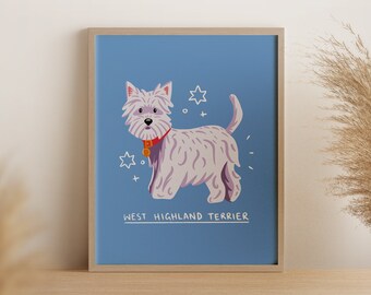 Impression d'art West Highland Terrier : Illustration colorée de race de chien (téléchargement numérique)