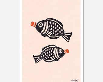 Bold Soy Sauce Fish Art Print – Kawaii Japanese Food Kitchen Decor