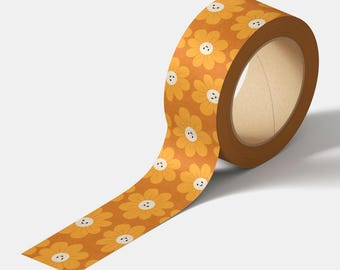 Happy Flowers Washi Tape | Cute Smiley Floral Art | Journaling & Scrapbooking