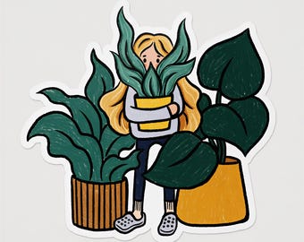 Plant Lady Sticker | Cute Hand-illustrated Houseplant Waterproof Vinyl Art
