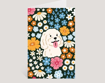 Flower Patch Cavoodle Greeting Card | Cute Hand-Illustrated Floral Dog Art