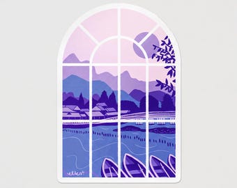 Kyoto Landscape Sticker | Hand-illustrated Window View Japan Travel Art