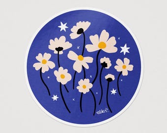 Bright Flowers Sticker | Blue Floral Waterproof Vinyl Laptop Art