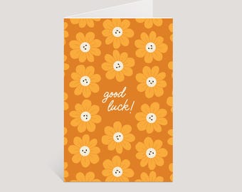 Good Luck Greeting Card | Cute Orange Yellow Floral Encouragement Art