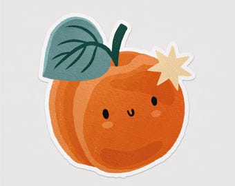 Cute Smiley Peach Vinyl Sticker | Waterproof Hand-illustrated Kawaii Fruit Art