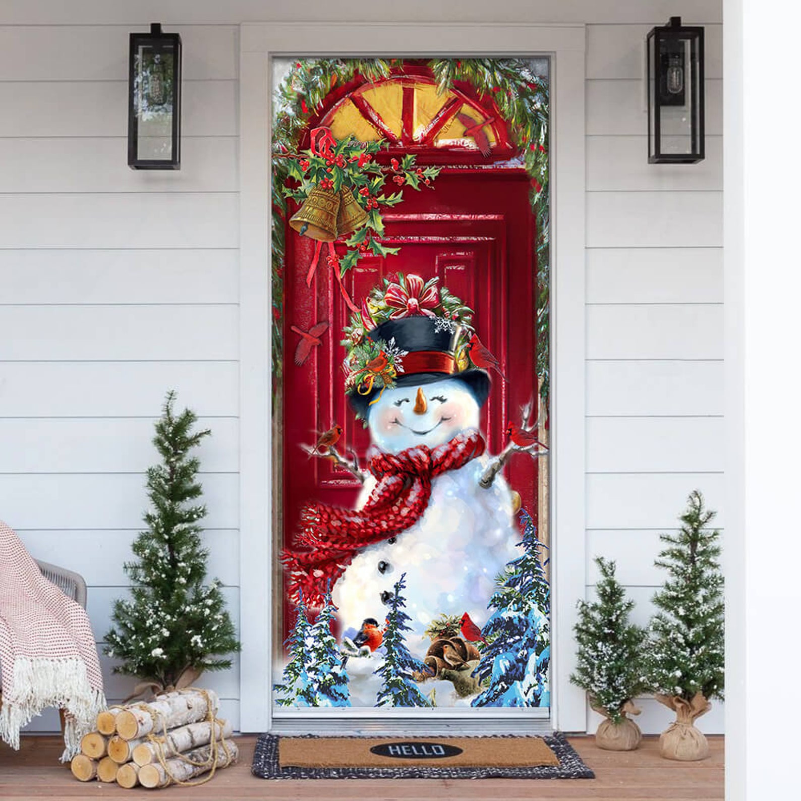 Snowman Christmas Door Cover162 Door Wrap Front Door Decor