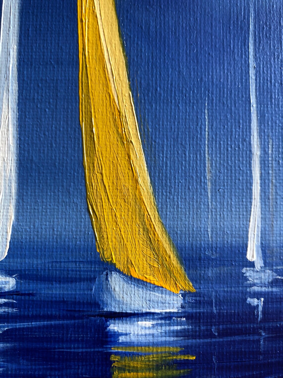 Abstract Nautical Painting Sailboats Ocean Small Oil Painting Etsy