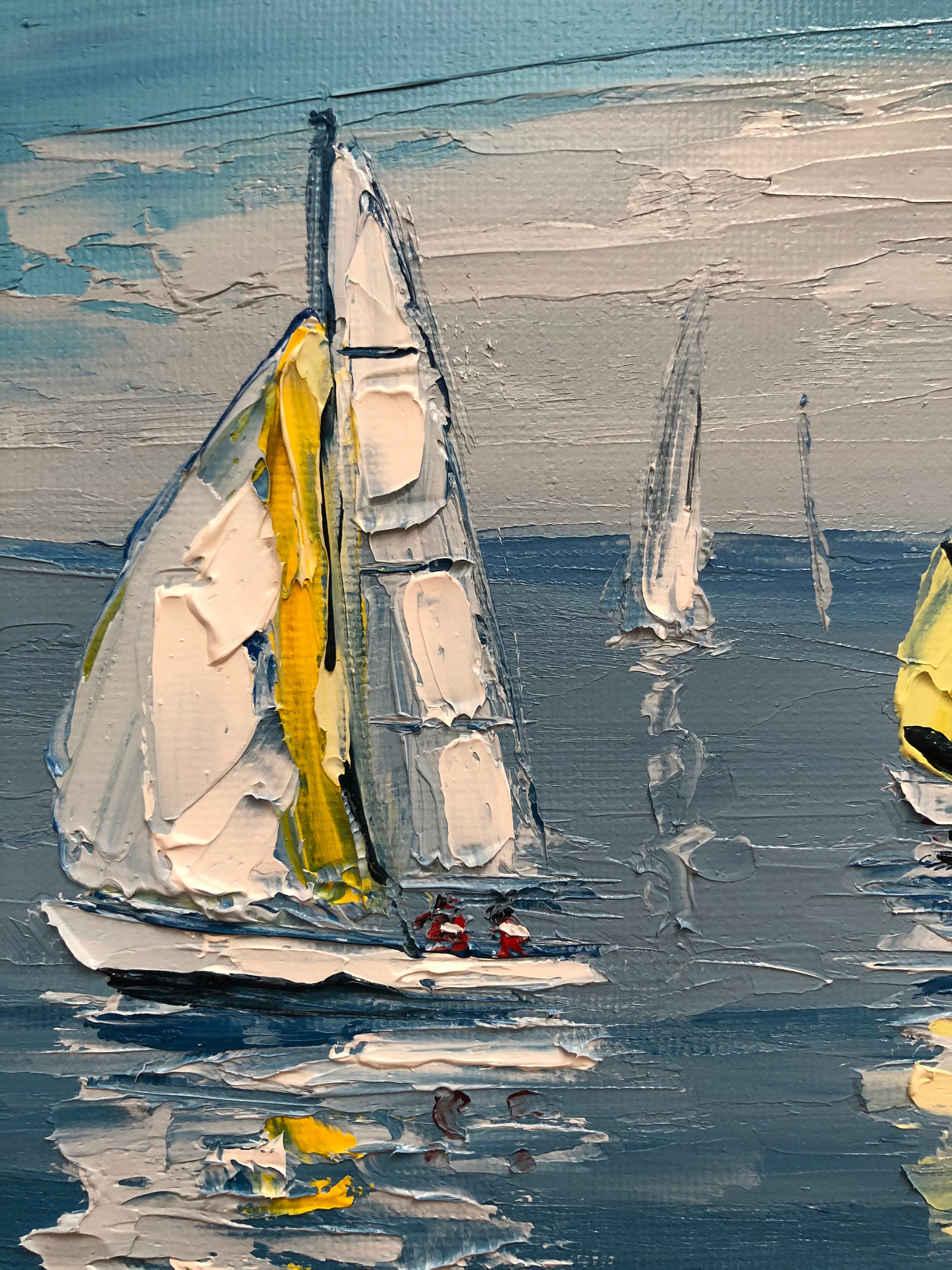 Sailboats Oil Painting Nautical Landscape Original Sea Oil Etsy