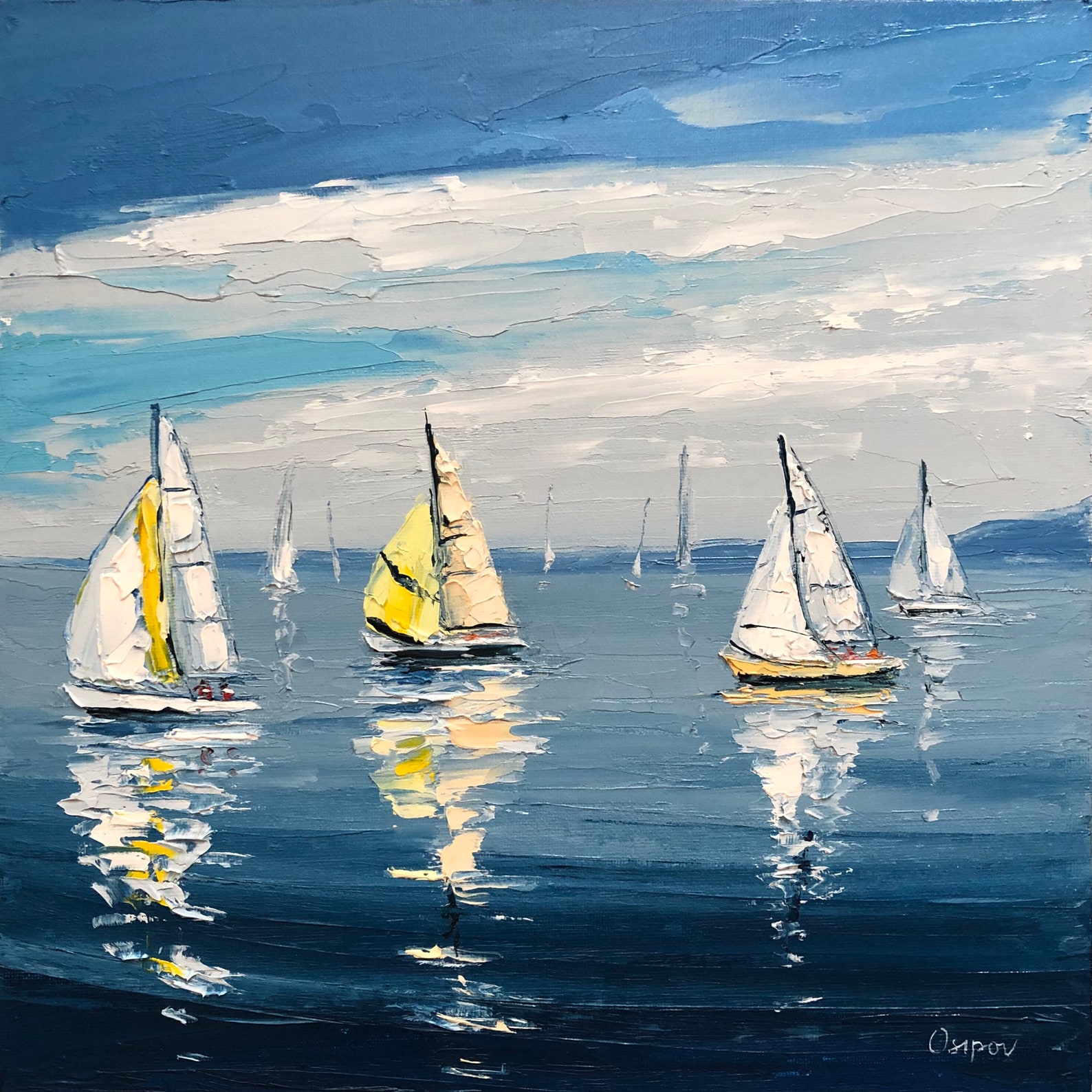 Sailboats Oil Painting Nautical Landscape Original Sea Oil Etsy