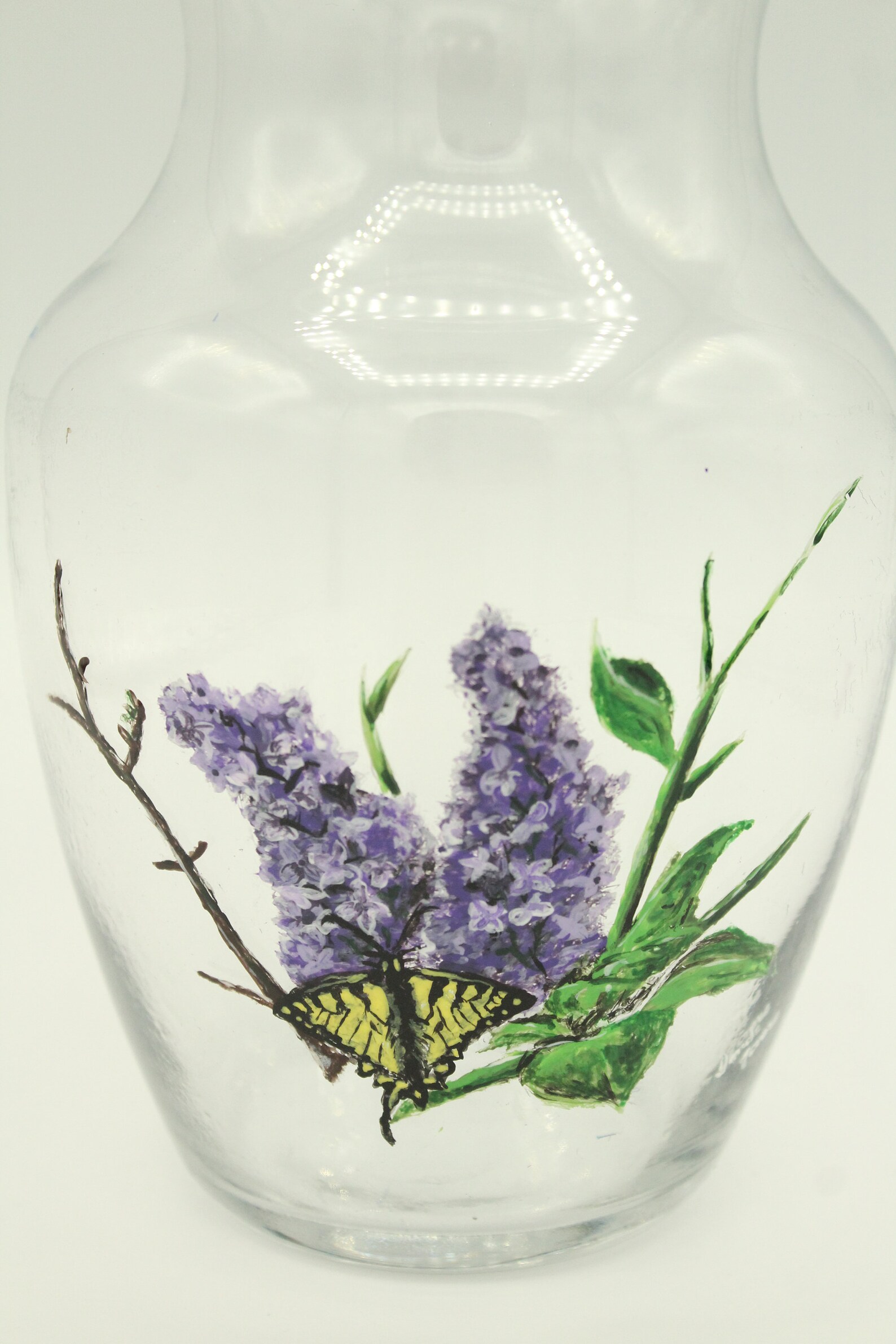 HandPainted Vase Purple Lilacs Butterfly OneofaKind Etsy