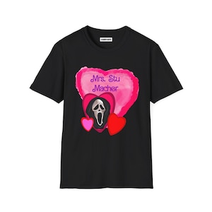 Mrs. Stu Macher T-shirt Unisex for kids, teens and adults. Horror fun!