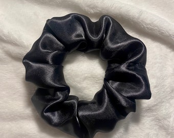 Black Satin Scrunchie | Canadian-made | Soft Hair Tie | Gifts For Her | Homemade Elastic Scrunchie
