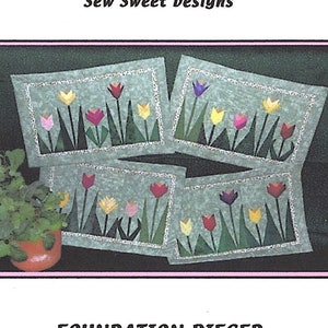 Frühlingsblüten Tulpen Quilt Tischset/Wandbehang Design Quilt E-Pattern Sofortiger Download PDF Digitale Broschüre Grundstück Papierstück