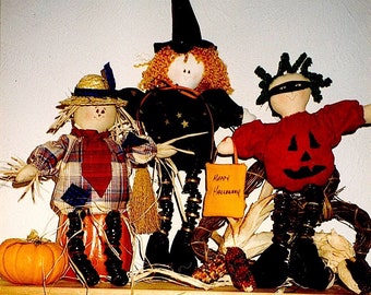 Halloween Pals Button Buddies 3 Halloween Doll Designs Scarecrow Witch Trick Or Treat Dolls E-pattern Instant Download Digital Booklet