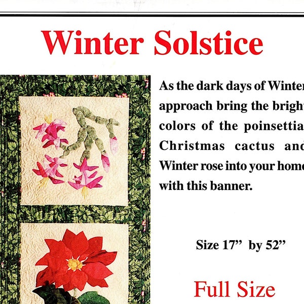 1998 Winter Solstice Quilt Banner Rose Hahn Appliqué Quilt Pattern Instant Download PDF Digital Book Poinsettia Xmas Rose Holly E-pattern