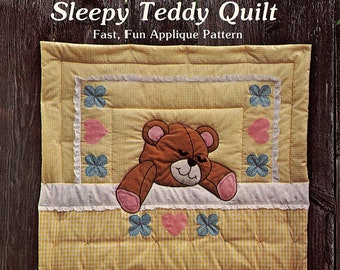 1979 Sleepy Teddy Quilt Wall Hanging Gingham Goose Quilt Pattern Design Quilt Pattern Instant Download PDF Digital Booklet E-Pattern